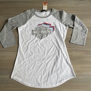 Harley-Davidson Women's Raglan T-Shirt White Gray Sz M Arbor Vitae WI‎ NWT